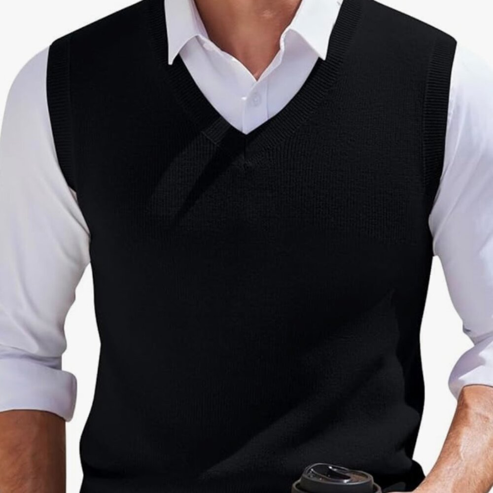 Towncraft Mens V-Neck Black Sweater Vest - Size XL